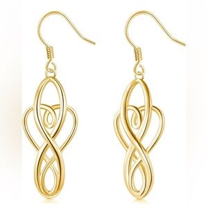 Solid 18K Gold Over 925 Sterling Silver Celtic Knot Dangle Earrings